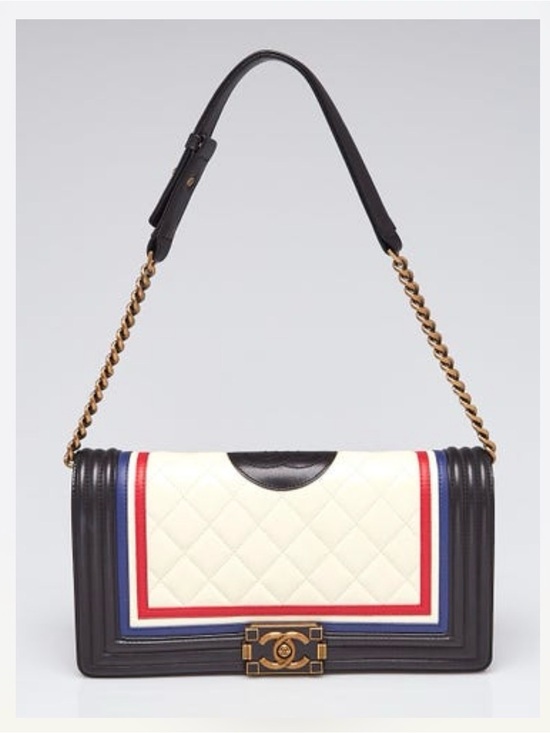 CHANEL Handbags - CHANEL Tricolor Quilted Boy Bag in White, Black, Red & Blue. Preloved!
